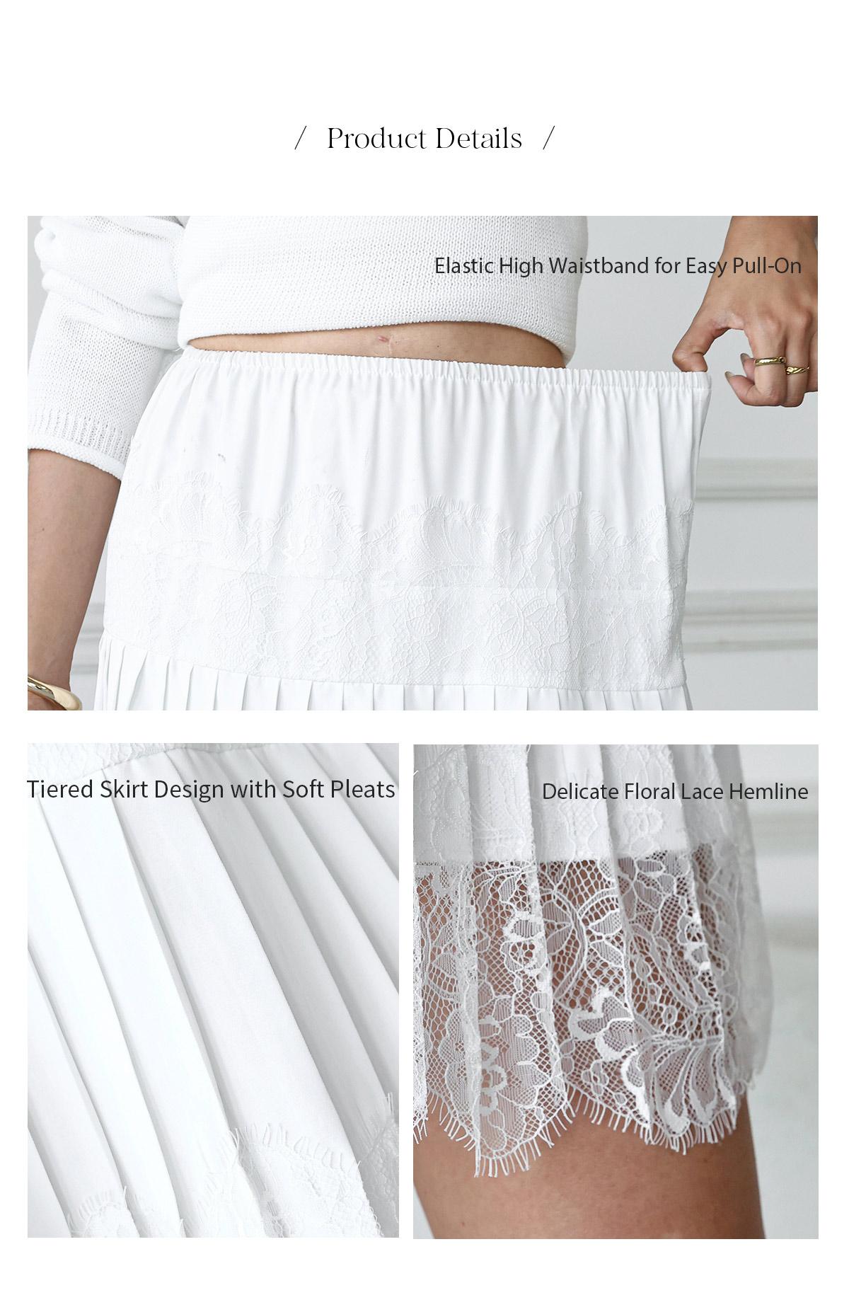 Chicovar Women's Lace Mini Skirts Casual Stretchy Waist Solid Color Loose Fit Pleated Skirts Summer A-line Skirts Perfect for Fall Layering, Easter Dress, Holidays, Vintage look, NO Shorts