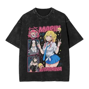 Anime My Dress-Up Darling Merch T-Shirt Marin Kitagawa Pattern Vintage Washed Unisex High Quality Oversized Top T-shirts6