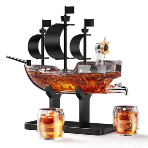 Valentine's Day, New Year Gifts for Men Dad, Pirate Ship Whiskey Decanter Set with 2 Glasses,   for Home Bar, Funny Gift Ideas for Him, Husband, Father, Boyfriend, Anniversary, Sailor & Captain, Sailor Enthusiast liquor for Bar, dispenser