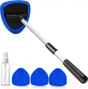 2026 Latest Model  Windshield Cleaning Tool, Microfiber Car Window Cleaner with 4 Reusable and Washable Microfiber Pads and Extendable Handle valentine's gift for bf
