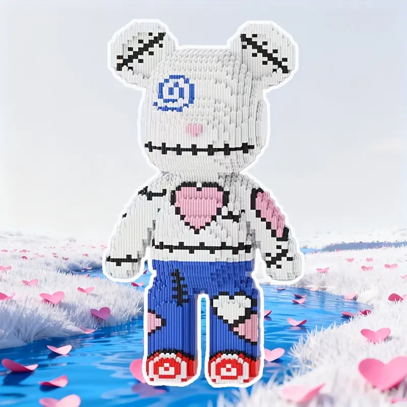 Valentine's Day Heart Lucky Bear 3D Creative Puzzle Building Blocks, DIY Puzzle, Home Office Decor, Party Decoration, Ideal Gift for Thanksgiving Christmas Halloween Easter