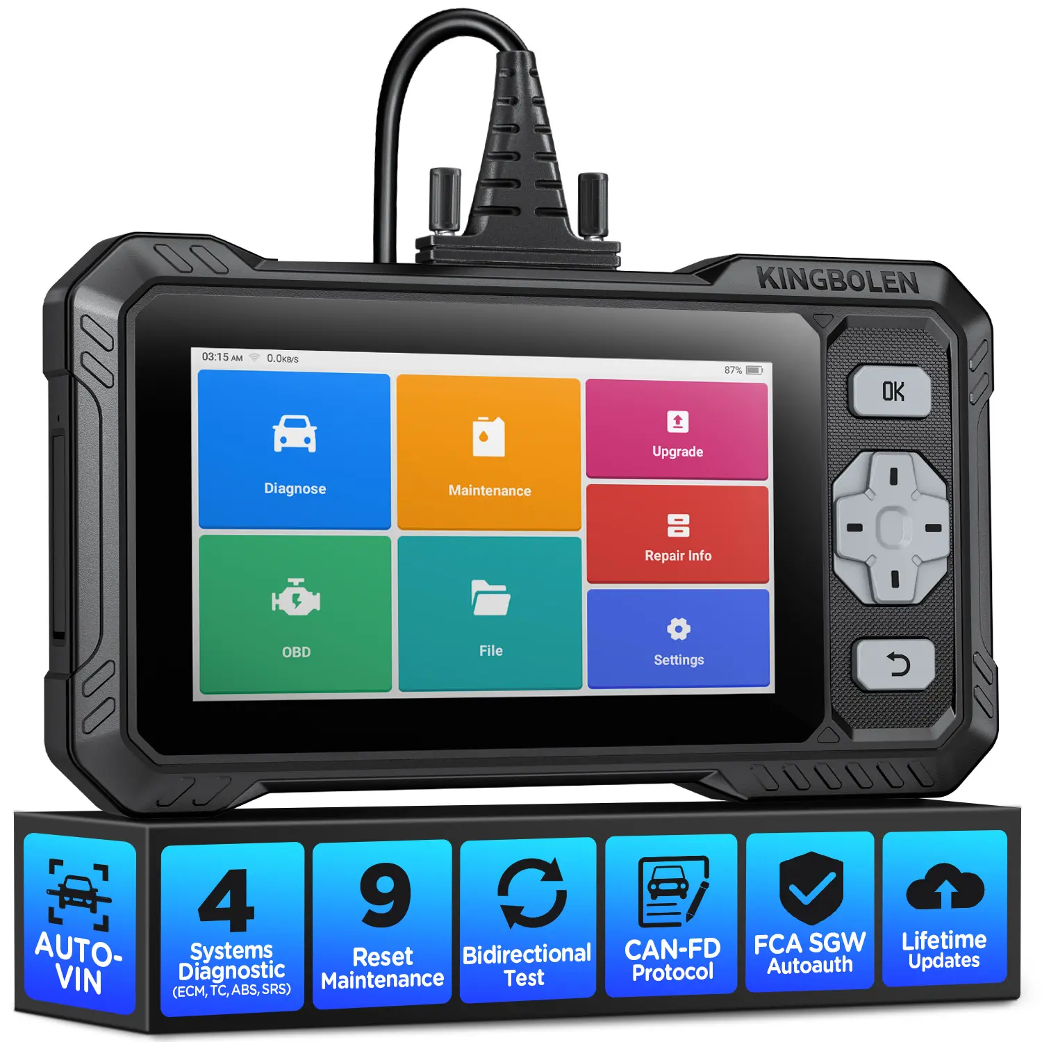 KINGBOLEN S608 Bidirectional OBD2 Scanner - Universal Fit Automotive Scan Tool, Android Tablet-Style Car Repair Tool, 4-System Diagnostics, 9 Resets, 6.2" HD Touchscreen, Wi-Fi, Free Lifetime Updates, Workflow Streamlining