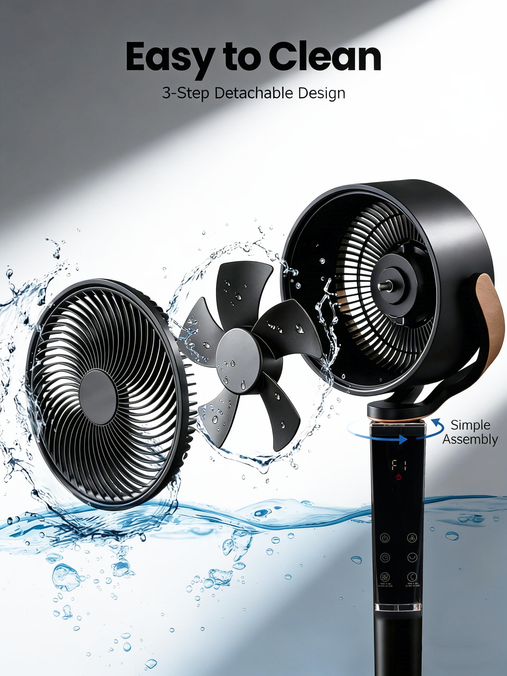 Fan for Bedroom, 120° Oscillating Standing Fans, Quiet Floor Fan with DC Motor, 100ft Pedestal Fans for Room, 16 Speeds, 4 modes, 30dB,, 37-45" Adjustable Height, 12H Timer，With ambient lighting