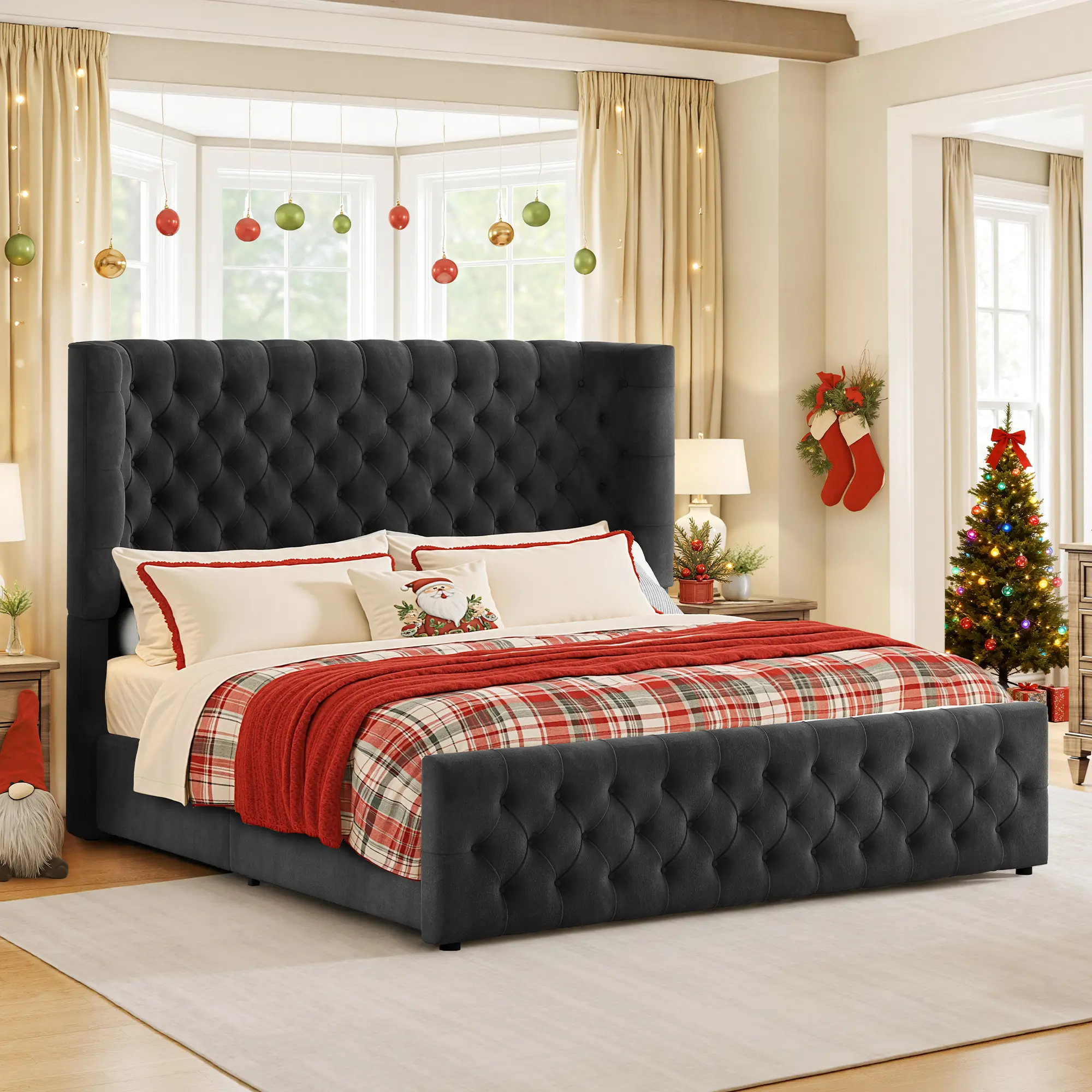 AMERLIFE Bed Frame with 49" Upholstered Wingback Headboard, Platform Bed with Steel Frame and Slip-Resistant Edges, No Box Spring Needed/Best Gift Ideas/Christmas Gifts[tiktokshopbacktoschool][SohoChic]
