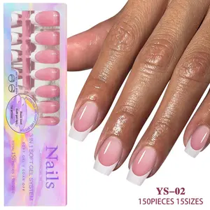 150 Pcs French Tip Press On Nails Medium Coffin Soft Gel Nail Tips Nude Skin Tone Fake Nails Extensions