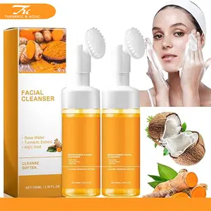 TURMERIC&KOJIC 100ml Turmeric + Kojic Acid Foaming Facial CleanserSilicone Brush Cleansing Skincare was Mousse cleaning