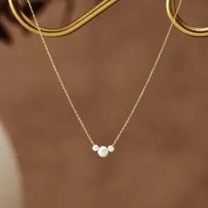 Freshwater Pearl Trio Necklace – Non-Tarnish Waterproof Gold Dainty Necklace