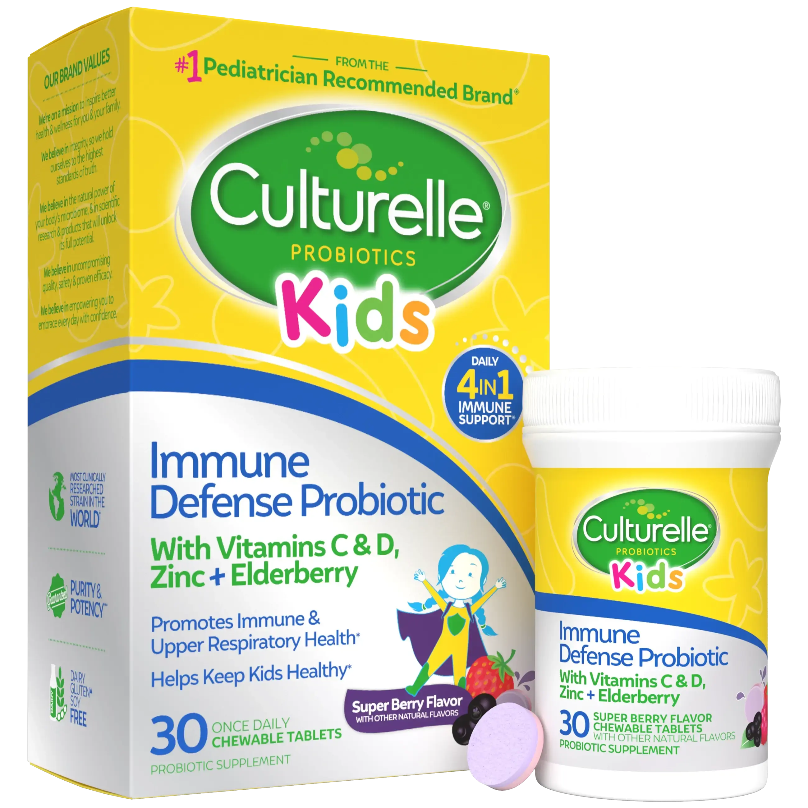 Culturelle Kids Immune Defense Chewables - Berry Flavored Probiotic & Vitamin Chewables for Kids Ages 3+