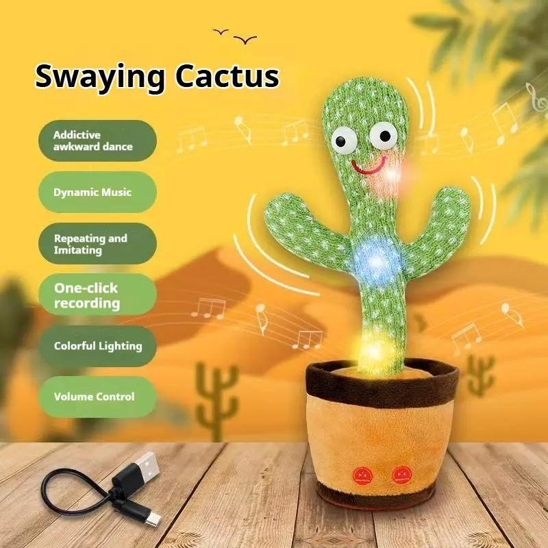Interactive Dancing Cactus Plush Dog Toy - Musical Light Up, Engaging Play, Sensory Play, Colorful Lighting, Interactive Audio, Singing & Repeating Talking Toy with 120+ Songs, Bite-Resistant Inflatable Dog Balls Set for Pet Playpen