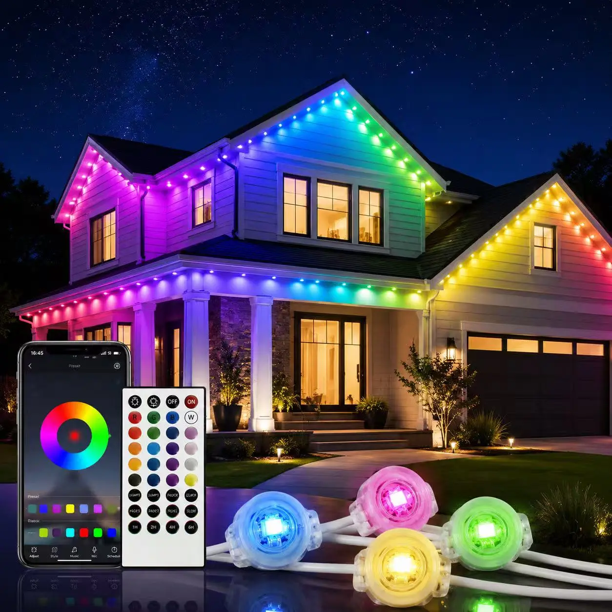 EIFFITENGE Permanent Outdoor Lights, Smart RGB Color Changing Eaves Lights with App Control, IP67 Waterproof Outdoor LED Lights for House, Holiday, Christmas Decoration