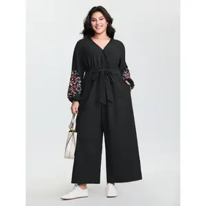 【Summer Turn-Up】BlOOMCHIC Plus Size Pure Cotton Floral Embroidered Sleeve Jumpsuit [M-6X] 2026 Summer Pick for Mother's Day