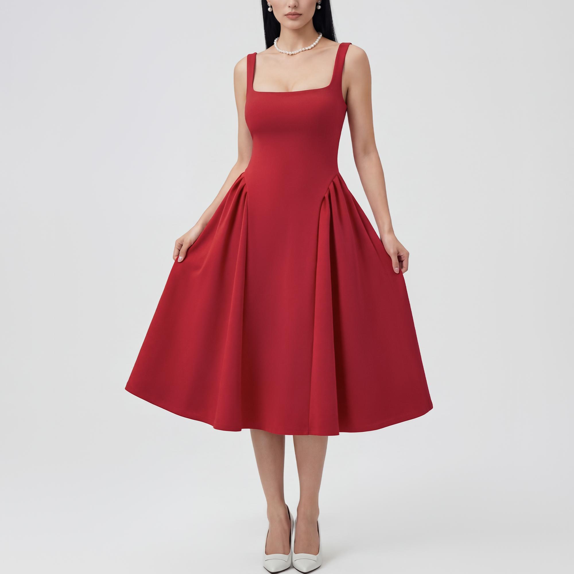 OQQ Women's Sleeveless Elegant Square Neck Swing A Line Wedding Evening Party And Casual Midi Dress OQQ Women's Sleeveless Elegant Square Neck Swing A Line Wedding Evening Party And Casual Midi Dress