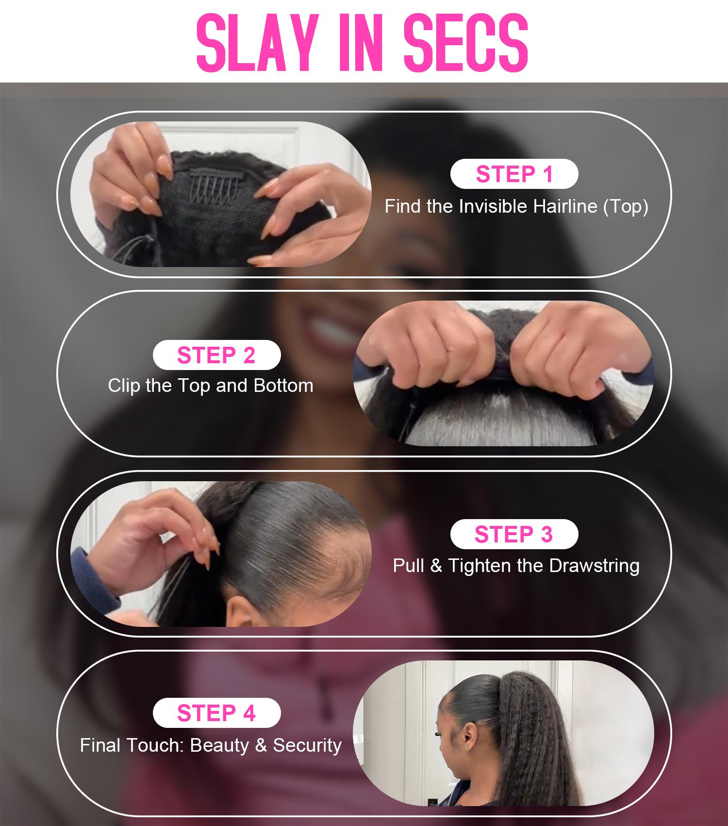 [New In] BGMgirl Kinky Straight High-Density 10-Sec Ponytail Protective Hairstyle Draw-string Ponytail Hair Extensions Ponytail 100% Human Hair eve valentines day gift