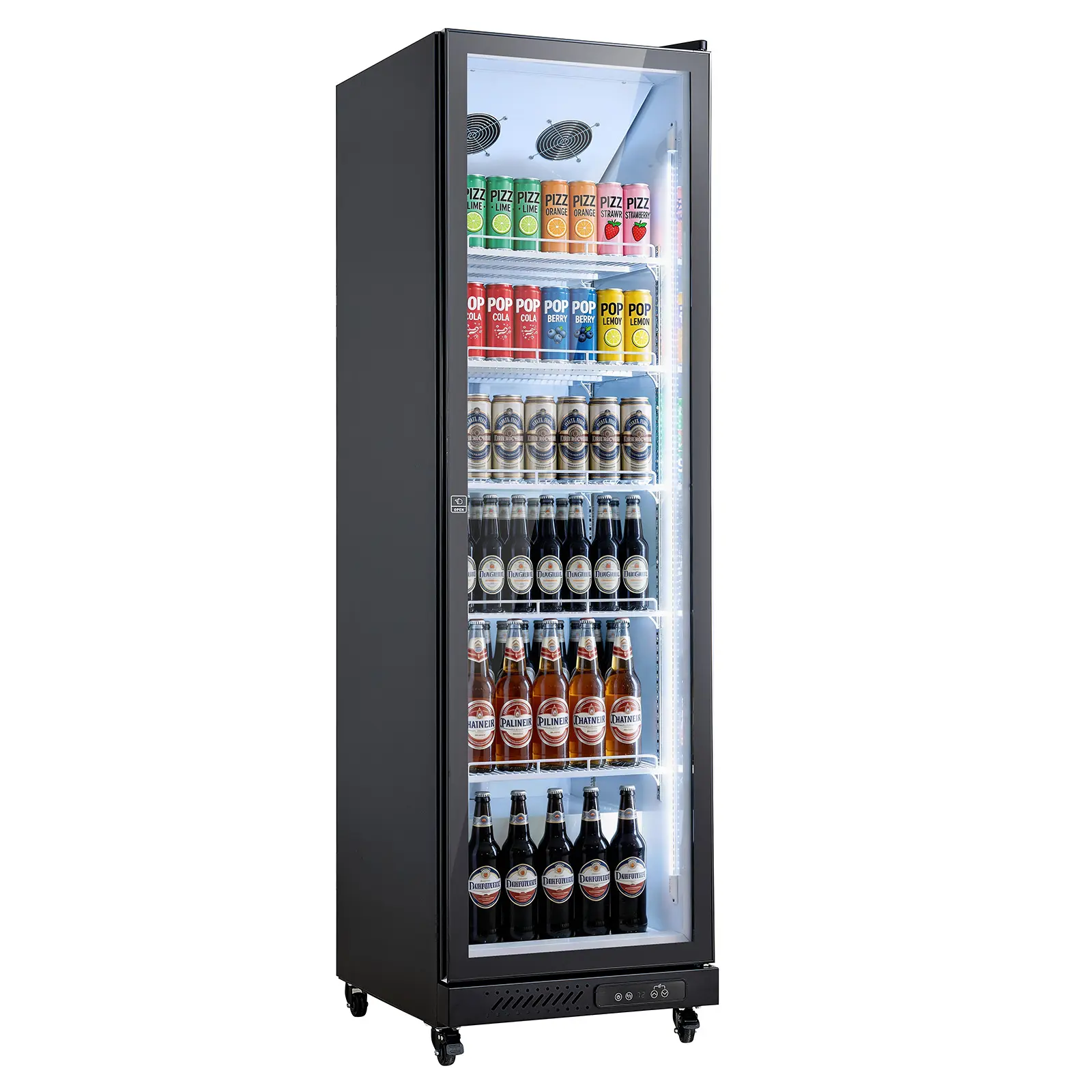 VEVOR Commercial Glass Door Merchandiser Refrigerator - 12.4 Cu.Ft/350L Upright Fridge, 5 Adjustable Shelves, Soft LED Light, Casters for Homes, Shops, Bars
