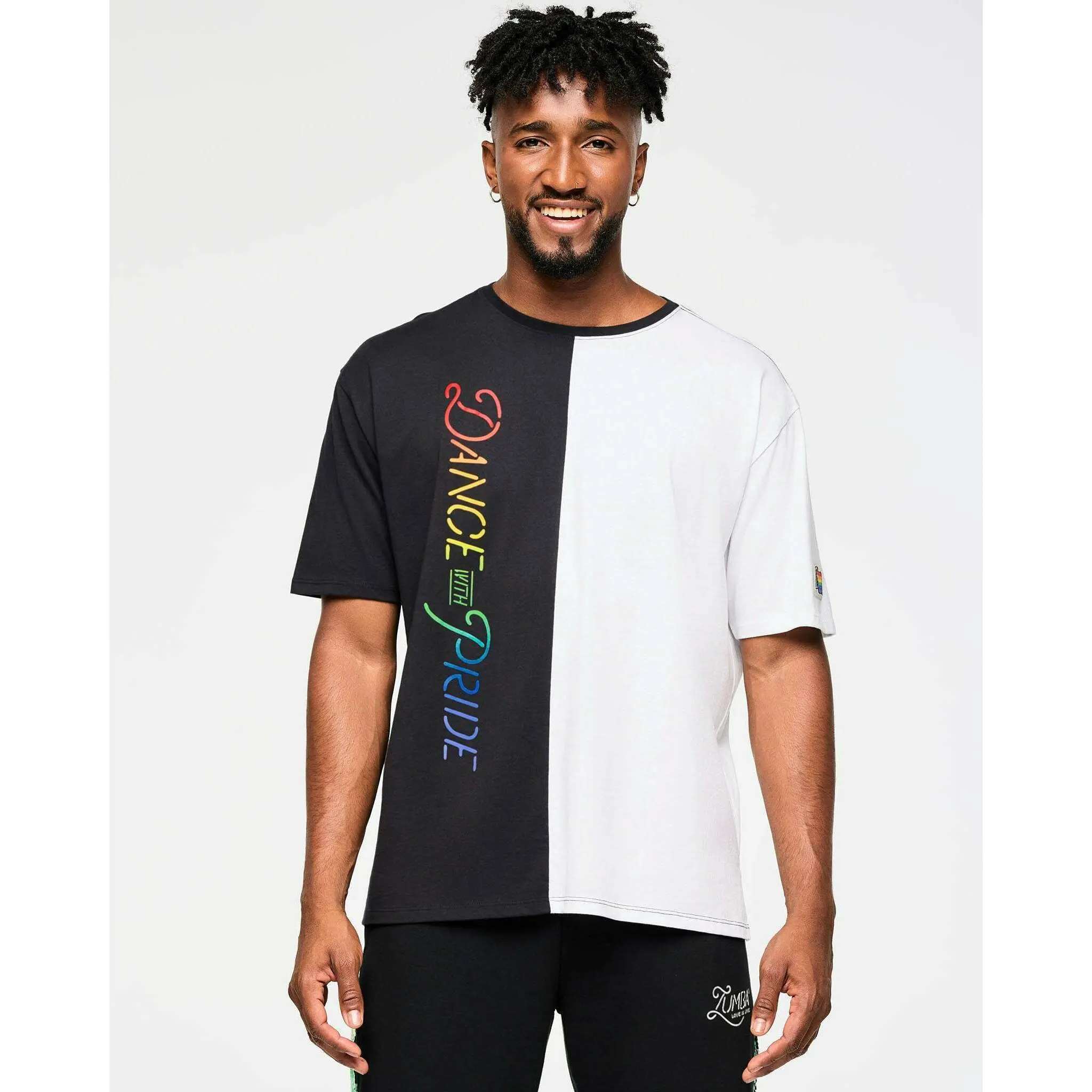 Zumba Men's Oversized Knit Round Neck Rainbow Streetwear T-Shirt with Sleeve, Menswear Casual Top