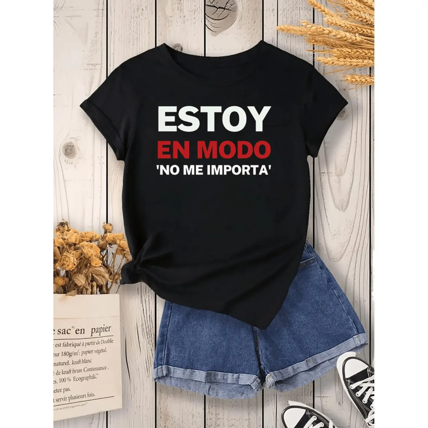 1pc Women's Casual Short Sleeve T-Shirt - Bold Spanish "Estoy en Modo ...