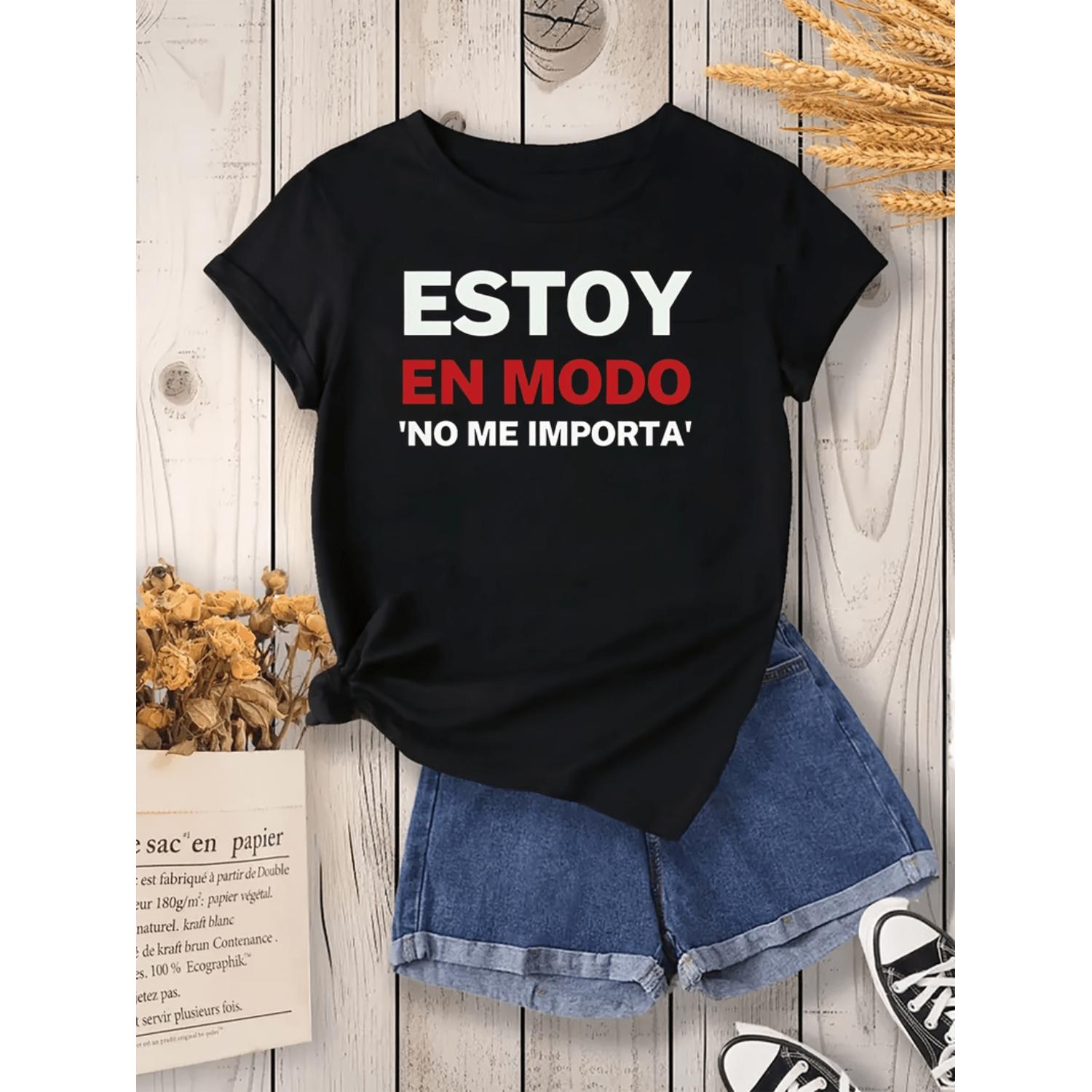 1pc Women's Casual Short Sleeve T-Shirt - Bold Spanish "Estoy en Modo ...