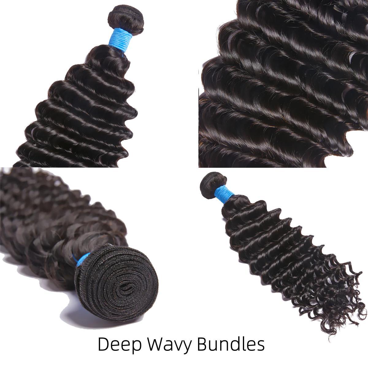 [Summervibes] Vacation Hair 10A Brazilian 100% Virgin Remy Human Hair Deep Wave Deep Curly Bundles Sew In Quick Weave Ponytail Closure Extensions One-directional Cuticles-sleek, Tangle-resistant, and Re-wearable 12-30 Inches Afro Kinky Bulk summervibes
