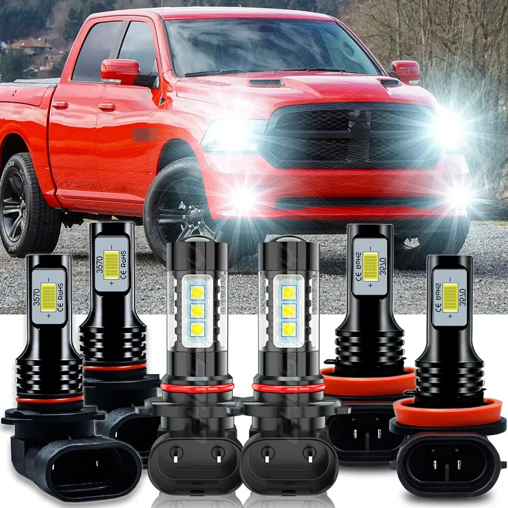 Compatible with 2016-2018 RAM 1500 2500 3500 Faros LED Hi / Lo + Kit de luz antiniebla Headlights Lamp Headlight Bulbs Led Headlamp