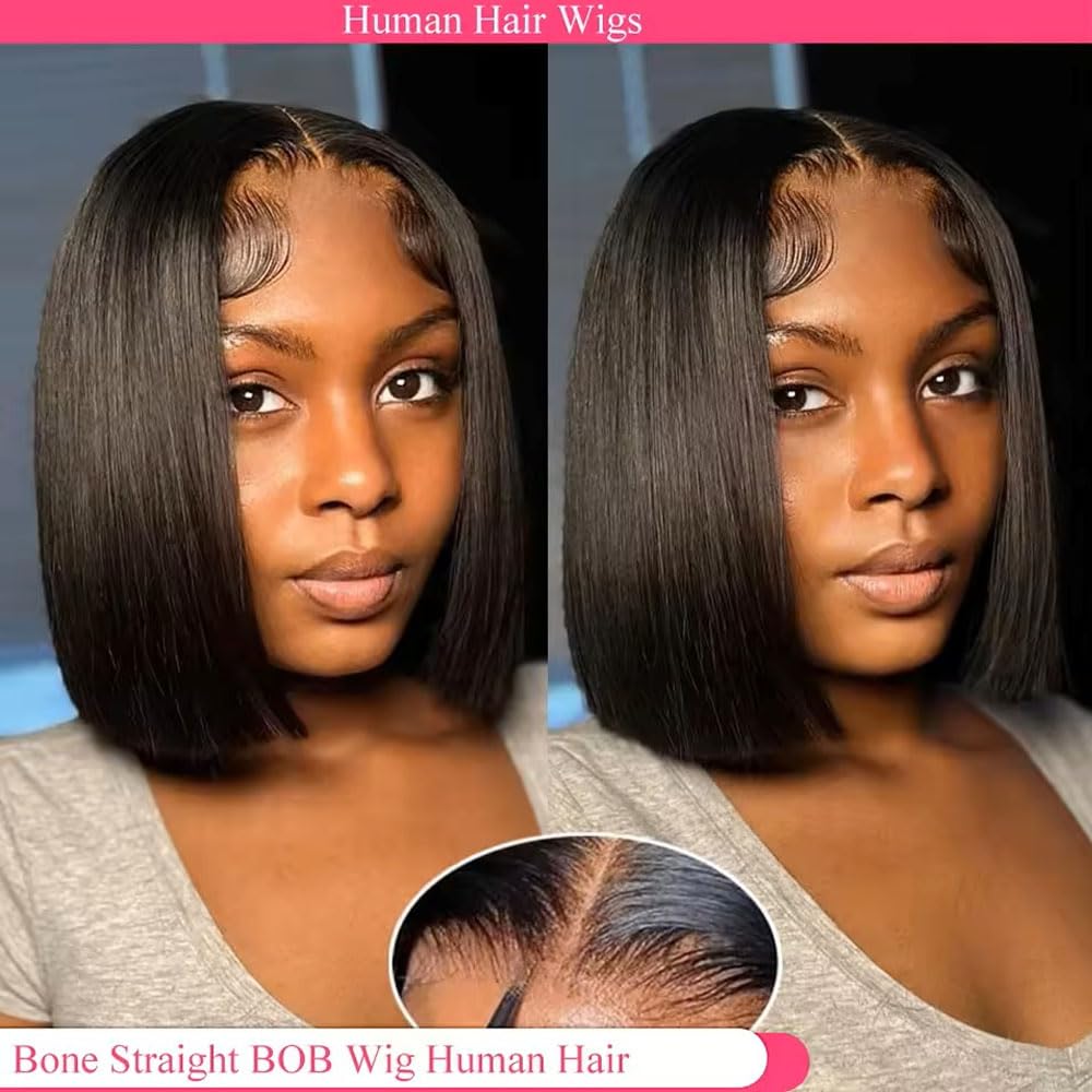 14 Inch Bob Human Hair Wigs 13x4 Lace Front Wigs Straight Bob 180% Density HD Lace Front Wig Human Hair Pre Plucked with Baby Hair Side Part Short BobWigs for Women Human Hair Wig SpringStatements