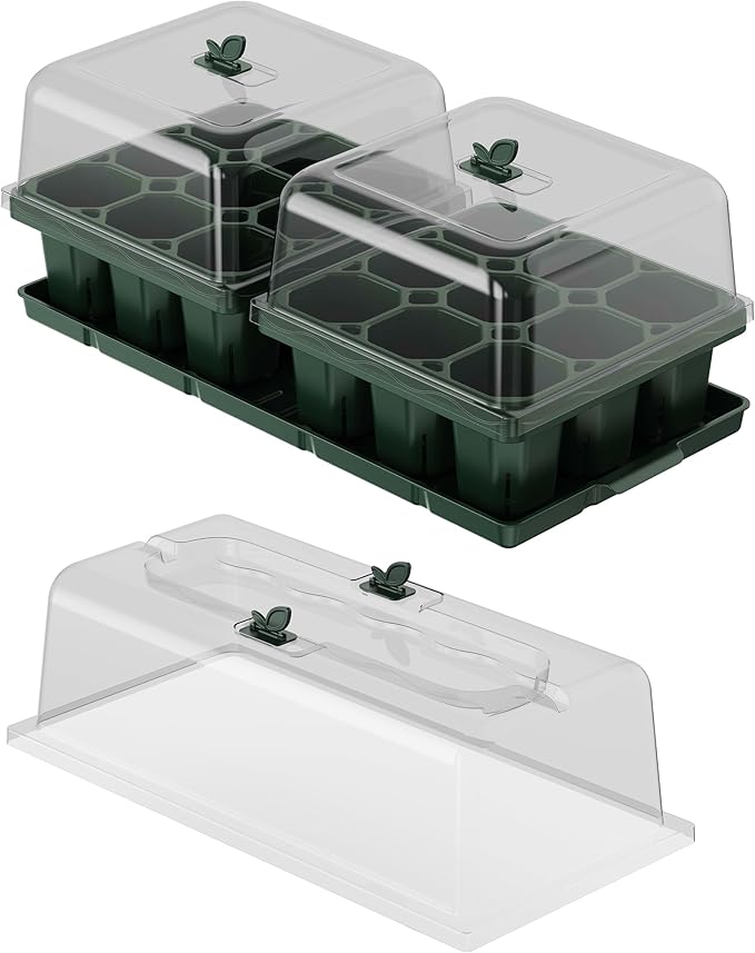 Vego garden Germination Bundle,  Seedling Trays with Seedling Tray Lids and 10" x 20" Bottom Watering Trays Plus Seedling Humidily Dome