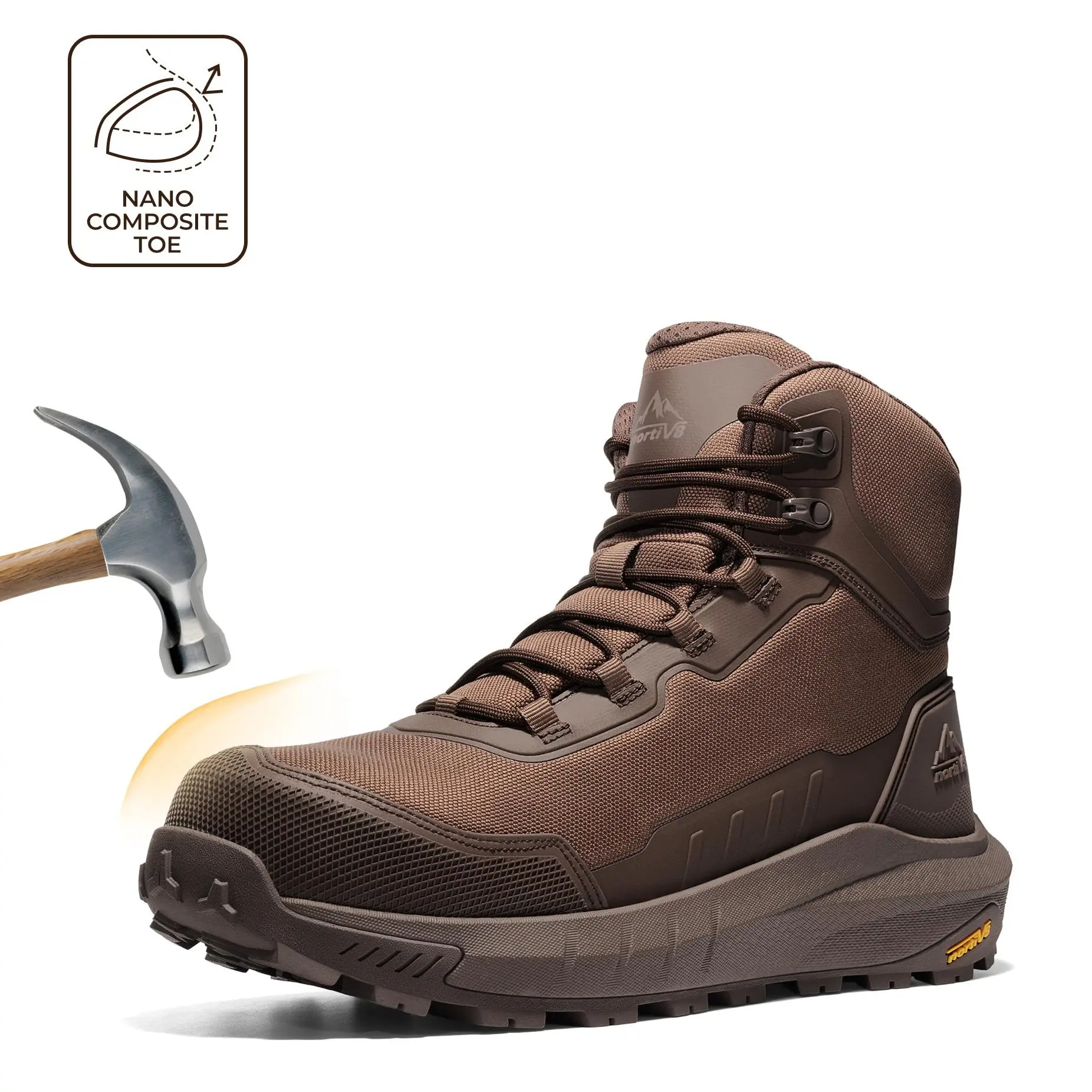 【Back To School】NORTIV 8 Safety Work Boots for Men, ASTM Composite Toe Breathable Fabric Shoes, Lightweight & Non-Slip TPU Outsole for Warehouse, Non Slip Shoes For Work, Round Toe, Men's Shoes, Laces,shoes for back to school,back to school shoes