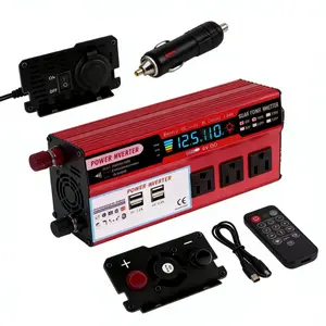 Heavy Duty 5000W Peak Car Inverter 12V to 110V, LCD Monitor & 3 AC Sockets for Truck, RV, Road Trip