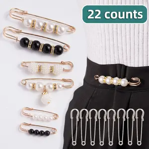 22 Pieces Pearl Brooch Safety Pins Button, Pant Waist Tightener Pins for Clothes Sweater Shawl Collar Dress Cardigan Shirt Jeans Decoration Accessories for Women Girls