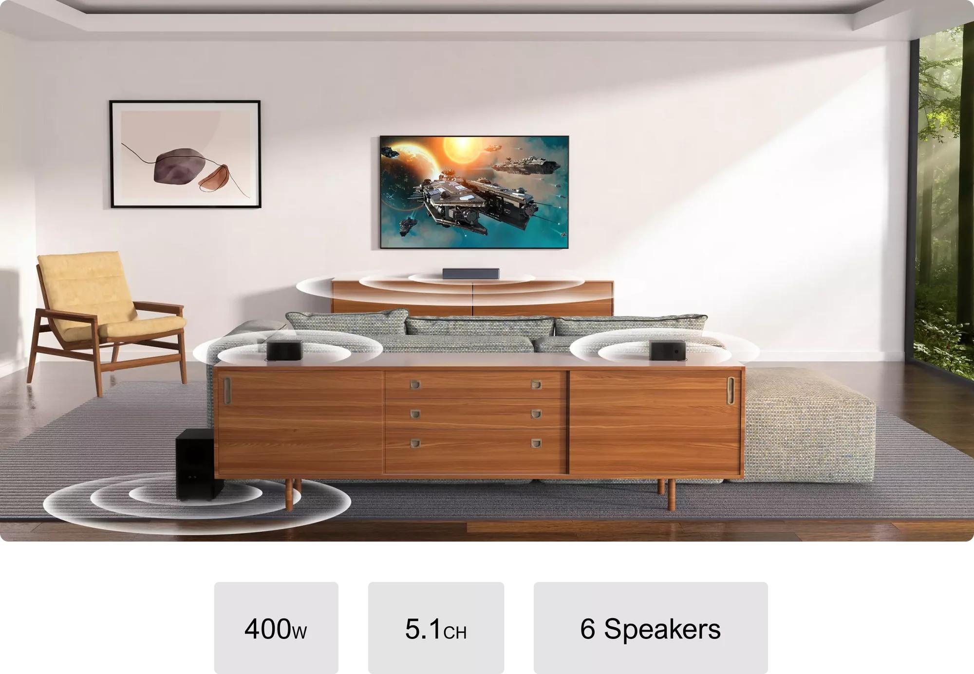 ULTIMEA 5.1ch Virtual Surround Soundbar with Subwoofer, 320W Home Theater Surround System with Adjustable Speakers & Subwoofer, TV Speaker Soundbar, Sound Bar for Smart TV, Bluetooth 5.3, App Control, Easy Setup, Poseidon D50 Audio