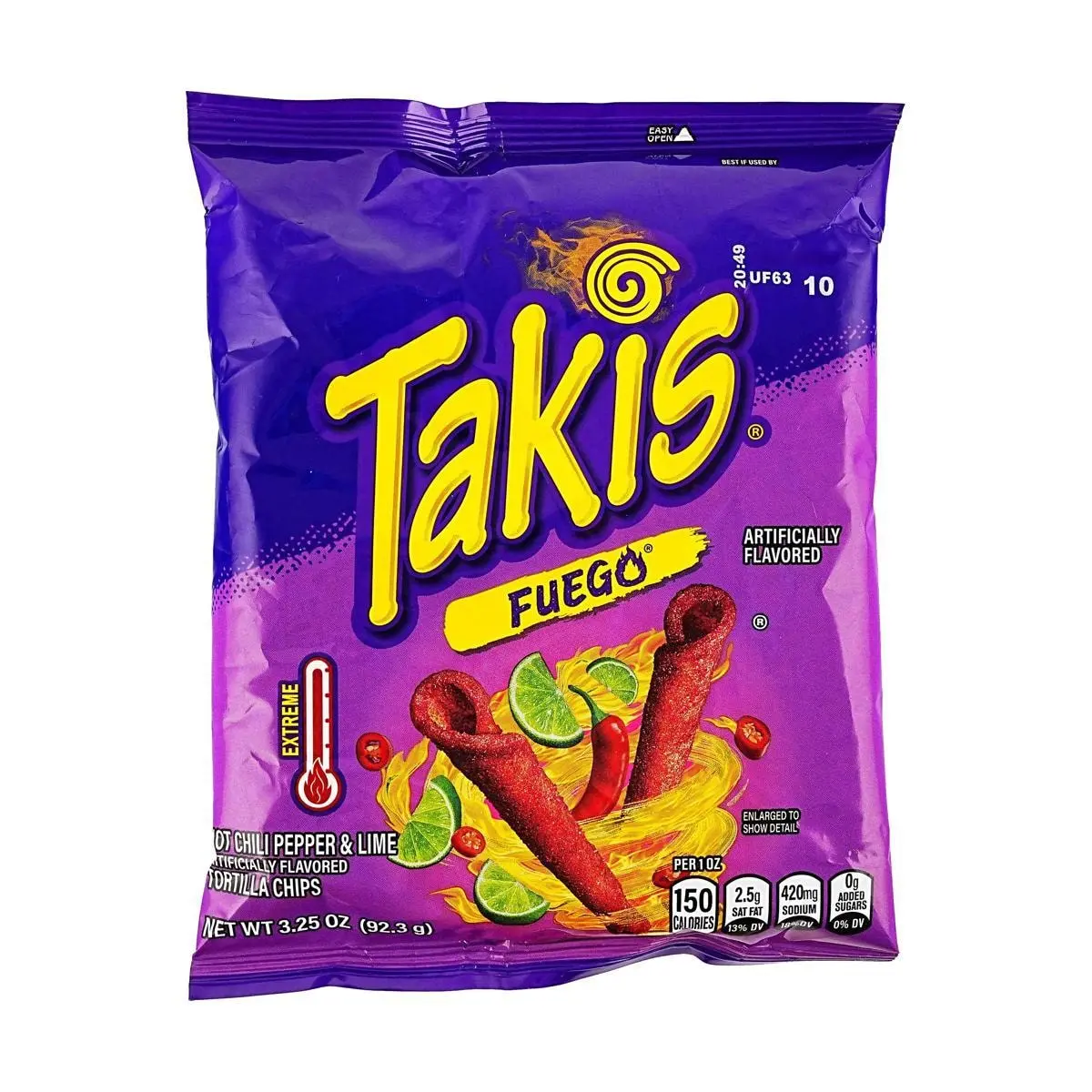 Takis Fuego Hot Chili Pepper Lime Tortilla Chips, 3.25 oz (92.3g) - Spicy & Tangy Snack, Bulk Pack Available Takis Fuego Hot Chili Pepper Lime Tortilla Chips, 3.25 oz (92.3g) - Spicy & Tangy Snack, Bulk Pack Available