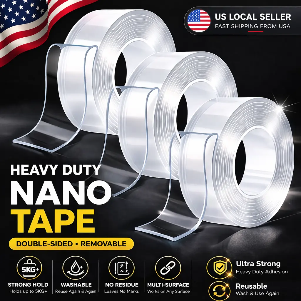 2026 Upgrade 10.5ft 3cm 2mm Extra Thick Heavy-Duty Transparent Nano Self-Adhesive Double-Sided Invisible Tape, Renter-Safe Residue-Free Wash to Restore Multi-Surface Tape for Renters, Home Decor, Marble Items with Easy Stretch-and-Place Accuracy