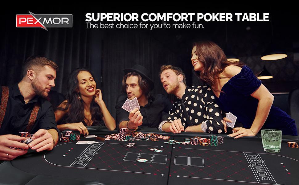 PEXMOR 8 Player Foldable Poker Table, Folding Texas Holdem Blackjack Casino Game Table w/Deeper Stainless Steel Cup Holders| Casino-Grade Felt| Water-Resistant Cushioned Rail, Fully Assembled