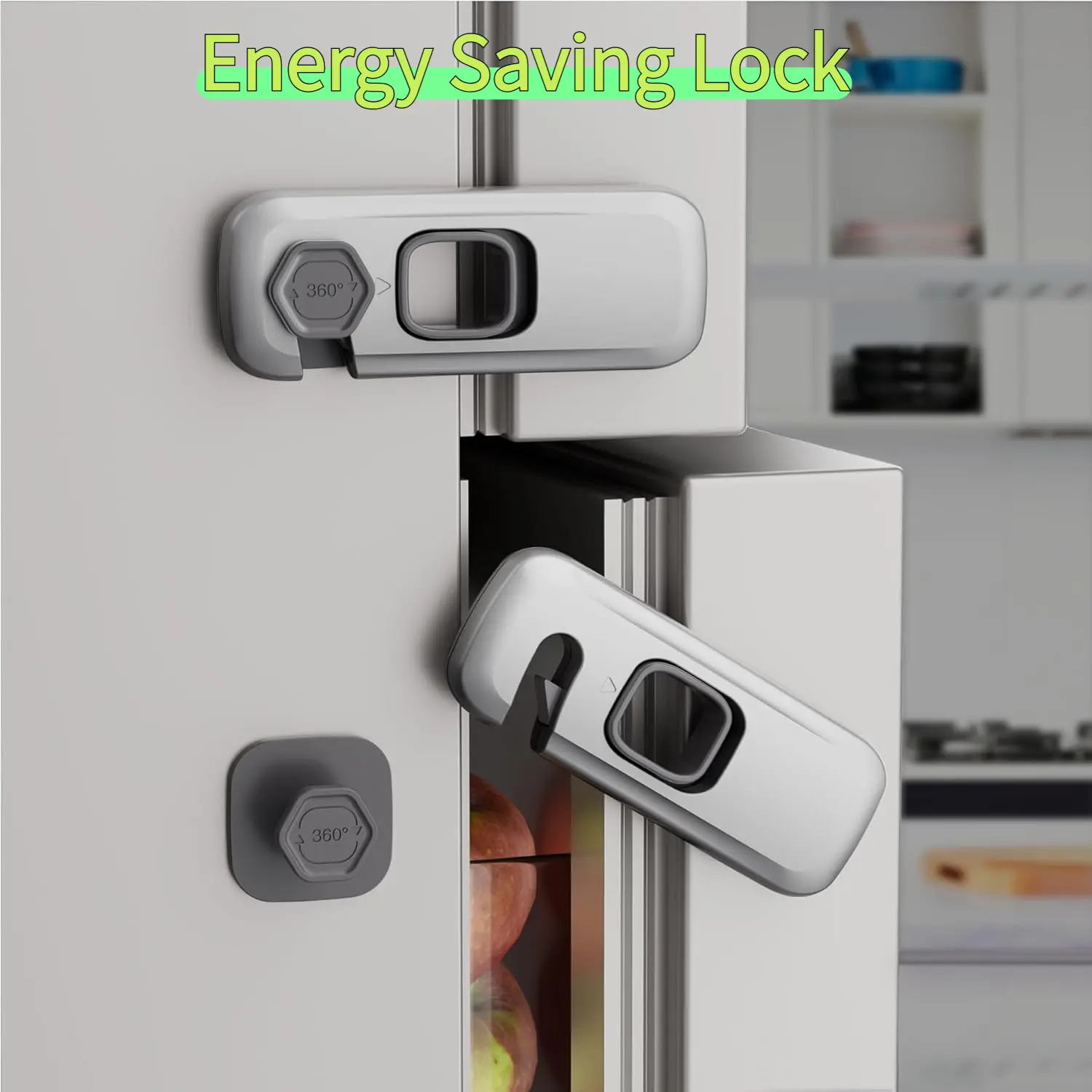 5-Pack Grey Refrigerator Locks, ABS Adhesive Latches for Child Safety, Peel-and-Stick Energy Saving Seal for Cabinets & Appliances, 5 Locks, Easy Adhesive Installation, Energy Efficient, No Tools, Easy Adhesive Installation