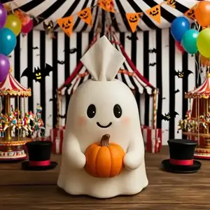 New unique design cute ghost shape tissue box set, 7.9-inch cute Halloween pumpkin ghost tissue holder, office, bathroom, living room funny and exquisite Halloween decoration