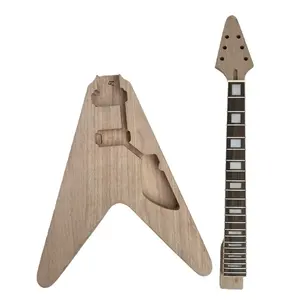 DIY Electric Guitar Flying V Style Kit  Mahogany Body & Neck Rosewood Fingerboard Square Inlay 24.75 Inches String Length 22 Frets