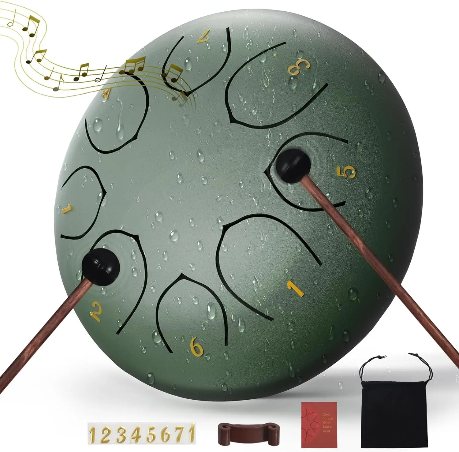 6 In Steel Tongue Drum - 8 Notes Rain Drum, Outdoor Percussion Instrument with Mallets, Music Book, Soft Carry Pouch, Easy to Play for Music Enthusiasts, Beginner-Friendly Perfect Gift for Outdoor Performances