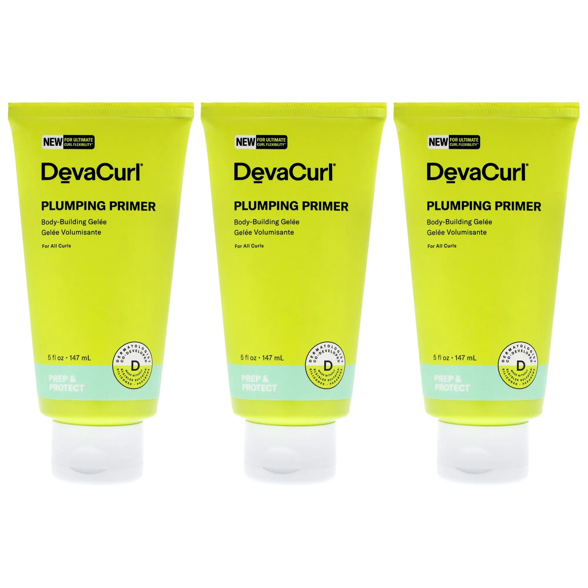 DevaCurl Plumping Primer Gel-NP Unisex Gel-Based Haircare, Daily Use, Texture-Enhancing, 5 fl oz, 3 Packs