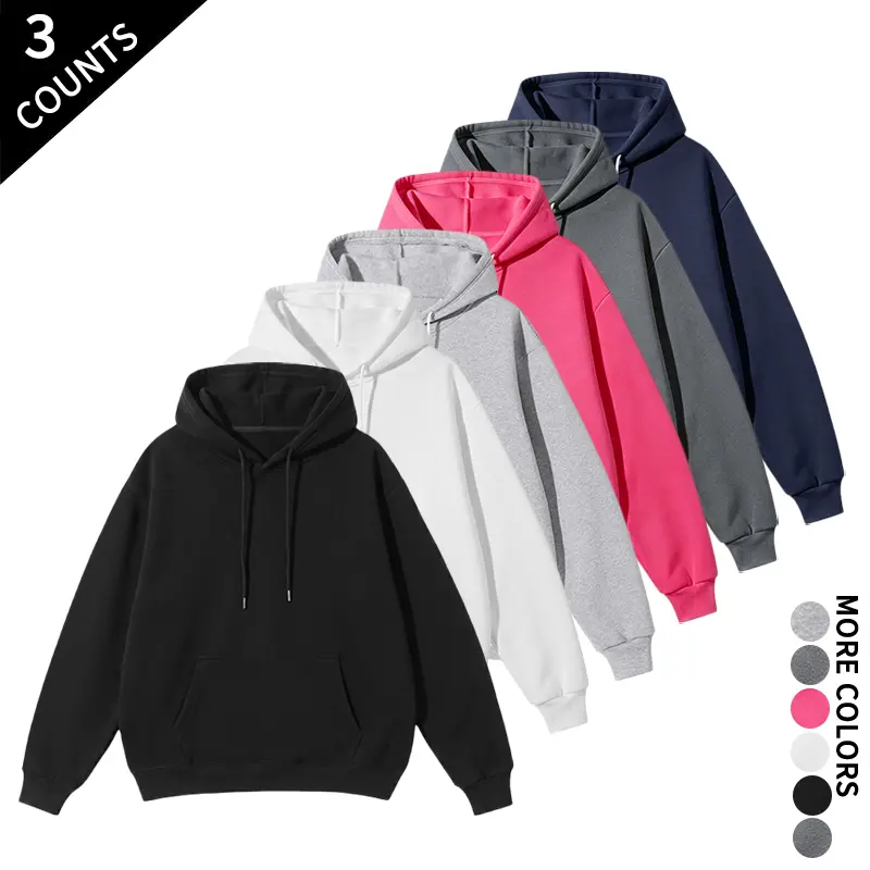 Men's & Women's 3-Pack Plain Longsleeves Drawstring Hoodie, Loose Drop-Shoulder Athletic Sweatshirts, Ideal for Daily Commute & Casual Running