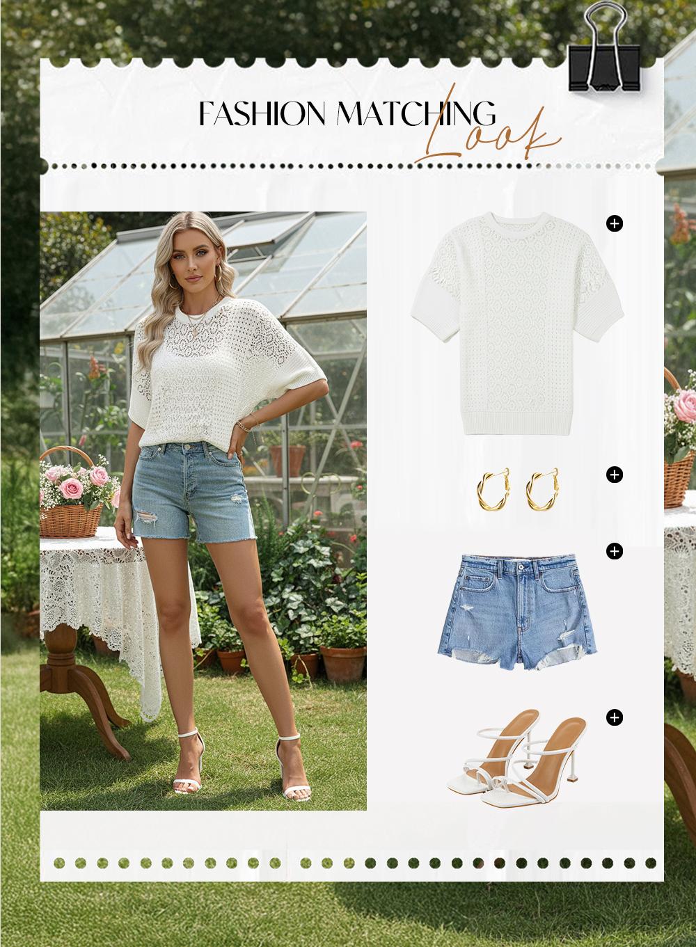 EVALESS Women's Crochet T Shirts Tops Crew Neck Short Sleeve Hollow Out Lace Lightweight Casual Knitwear Sweater Top 2026 Womenswear Springtok Summer Outfits