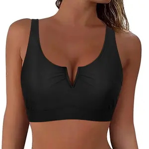 Hilor Women's Underwire Bikini Tops Push Up Bathing Suit Tops V-Wire Supportive Swimsuit Top Only