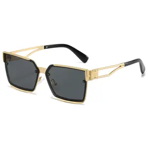 JoJo's _Retro Zinc Alloy Half-Frame Square Glasses - Stylish Protection, Vintage Fashion Accessories for Men