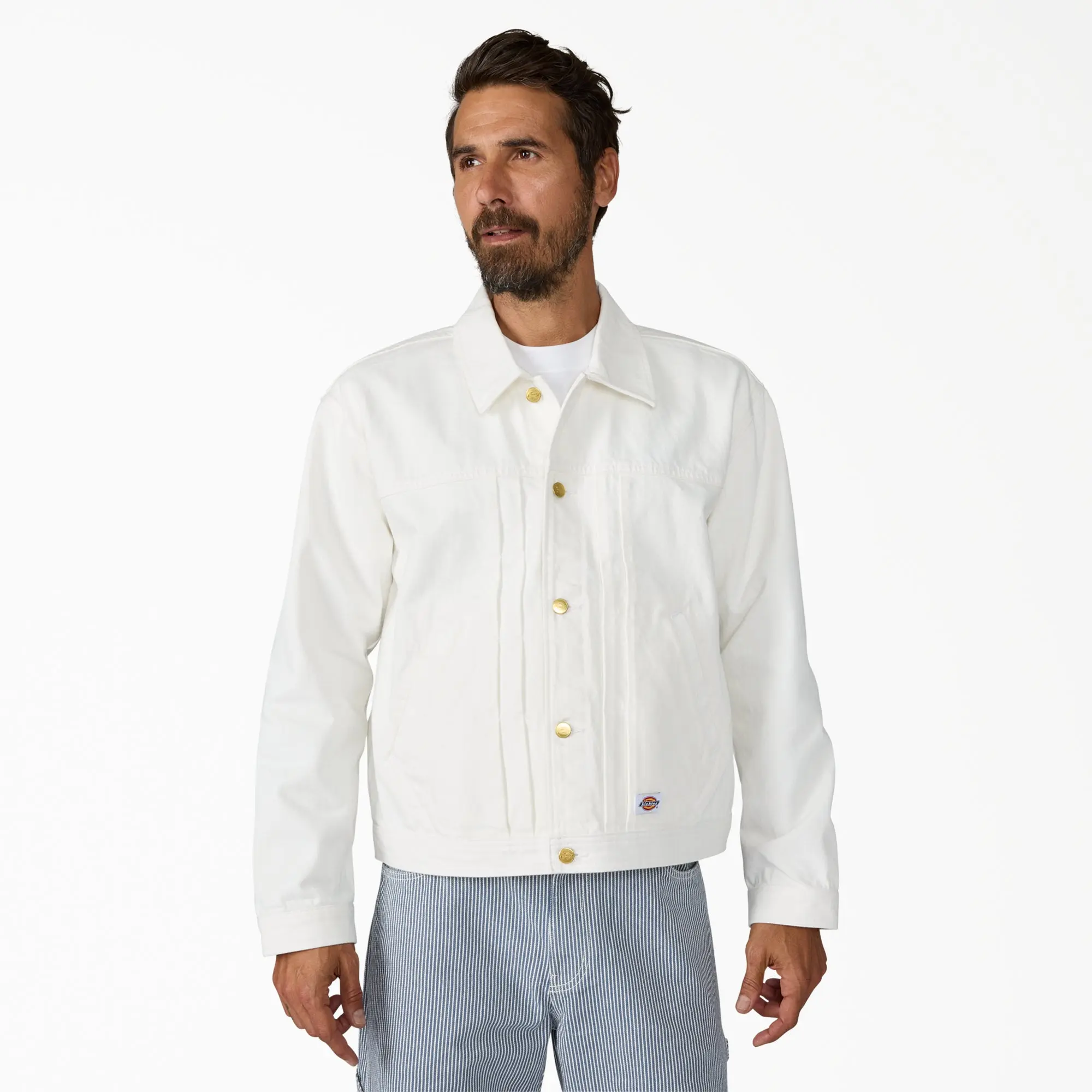 Dickies Men's Selvedge Pleated Denim Jacket, 100% Cotton, Denim Fabric Workwear Durable, Workwear Layering Heritage Style
