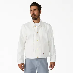 Dickies Men's Selvedge Pleated Denim Jacket, 100% Cotton Denim Fabric Workwear Durable, Workwear Layering Heritage Style