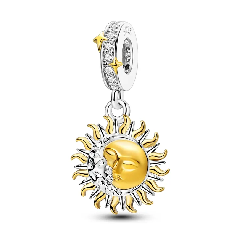 MULA Celestial Sun and Moon Charm, S925 Sterling Silver with Gold Plating and Cubic Zirconia, Fits Pandora Bracelets for Women, Womens Gifts, Jewelry For Women, Astrology, Valentines Day, Charms & Pendants