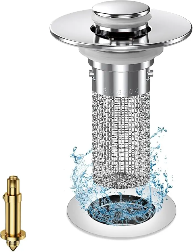 Bathroom Sink Stopper Bathtub Drain Plug Stainless Steel Modern Anti-Odor with Bouncing Core Brass Pop-Up Home Goods Universal Bathroom Sink Strainer High Pressure Handheld Shower Head
