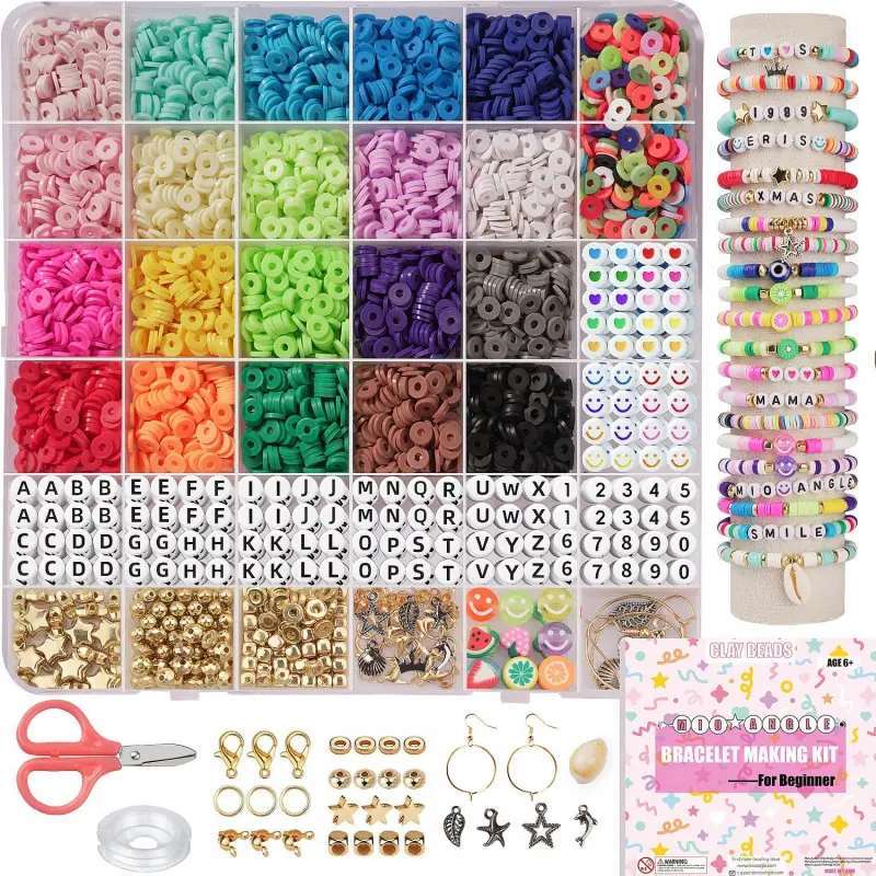 Preppy Polymer Clay Bracelet Making Kit, 5000+ Pcs Friendship Jewelry Craft Set with Charms, Beads & String for Girls & Boys, DIY Arts and Crafts Gift, Friendship Bracelets, Ages 4+, Beads & Strings