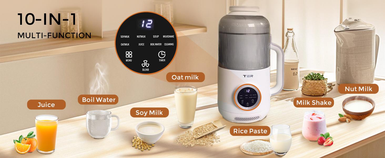 10-in-1 Nut Milk Machine&Coffee Maker with Quiet Shield 40oz Self-Cleaning, Soy/Oat Milk Blender, Delay Start, Keep Warm,Boil Water, Multifunctional Automatic Juicer,Black/White
