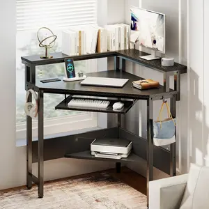 Multi-Functional Corner Desk for Home Office, 4-Color Gaming & Workstation with LED & Power Outlets, 44.5" W Small Space Computer Desk with Keyboard Tray