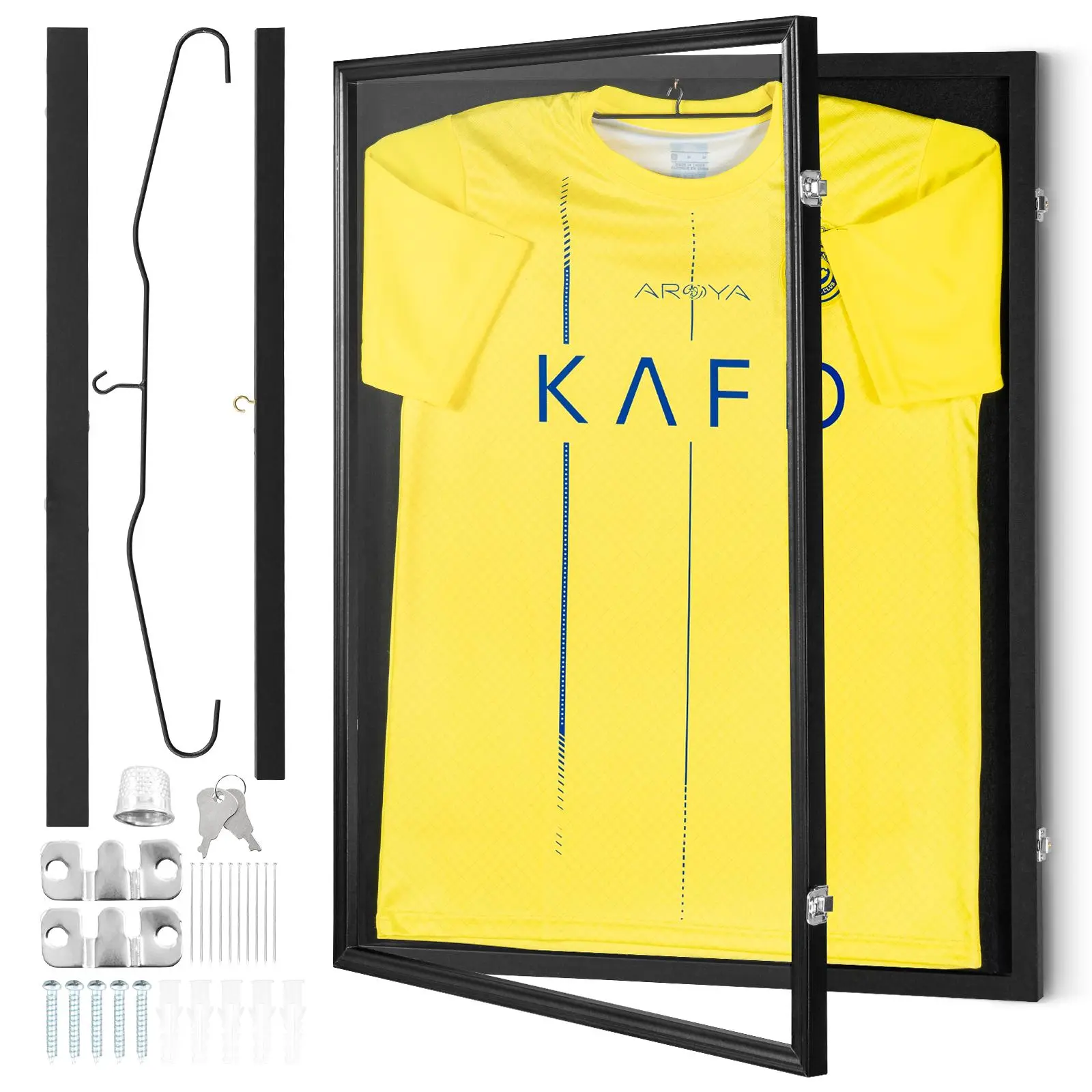 【SummerFinds】VEVOR Jersey Display Frame Case,  23.3 x 31.2 x 1.5 in, Large Lockable Sport Jersey Shadow Box with 98% UV Protection PC Glass and Hangers, for Baseball Basketball Football Hockey Shirt and Uniform Metal Organiser