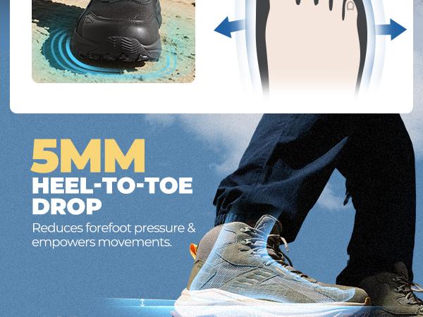 NORTIV 8 Men's Wide Toe Box Hiking Boots Low Drop Waterproof Outdoor Trekking Camping Shoes for Plantar Fasciitis Bunion Katahdin